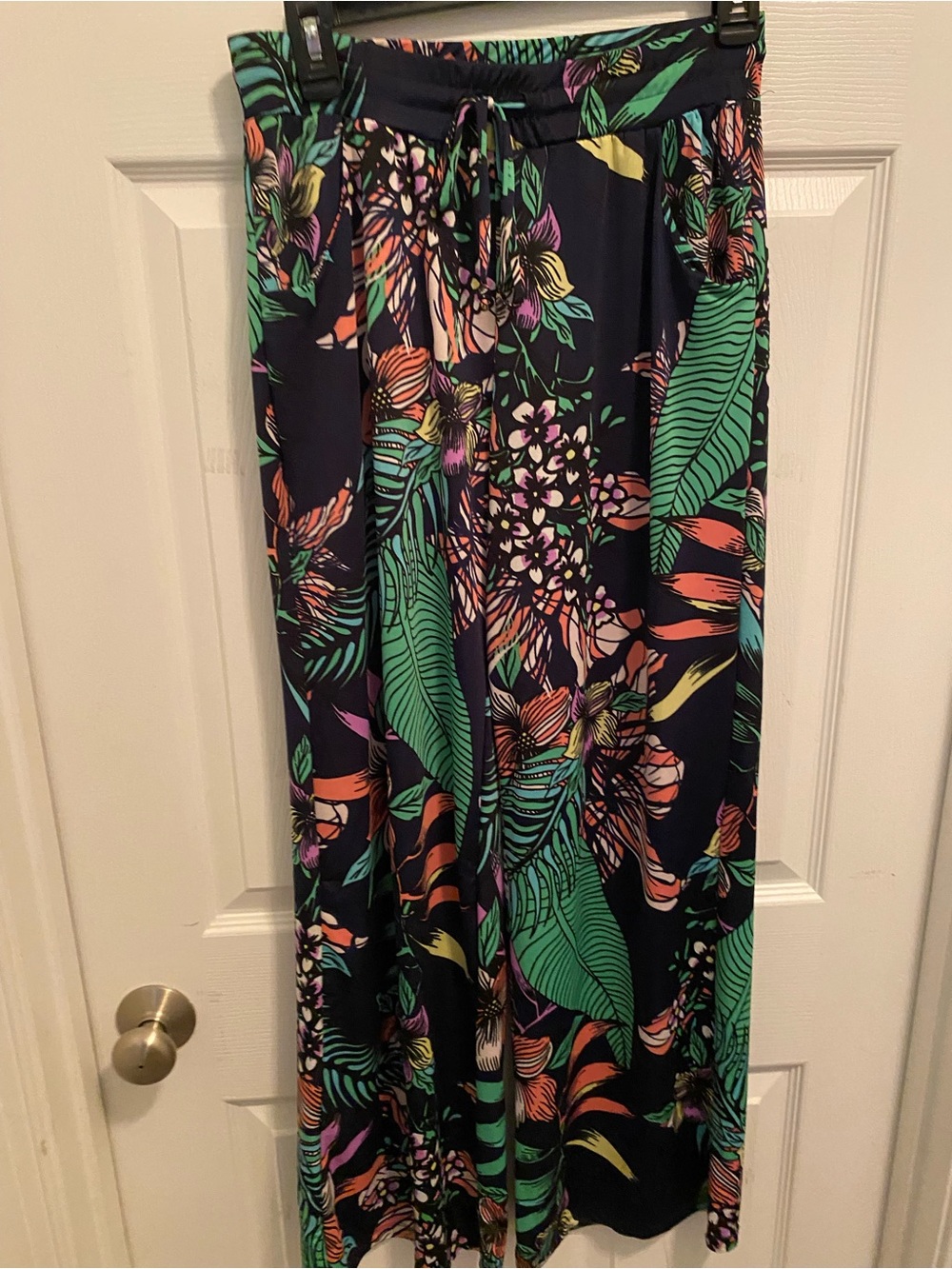 Women's Navy Floral Straight Leg Pants by Sandiva